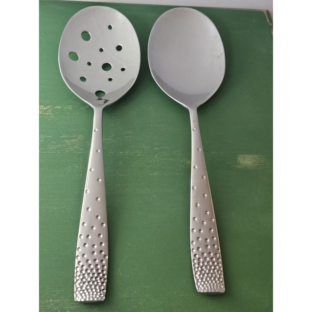 (2) Nambe Serving Spoons Pattern Dazzle 18/10 Stainless Steel